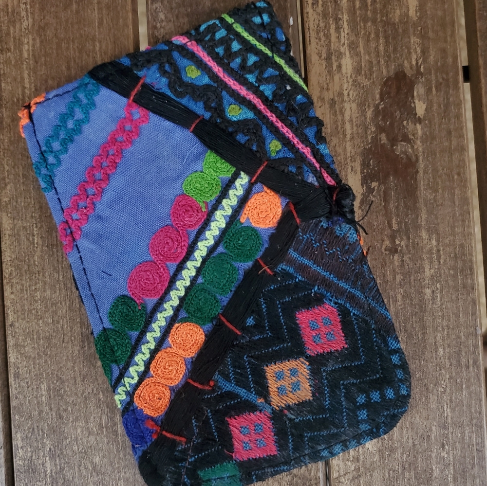 🍄🪬 Free People Boho Embroidered Repurposed vtg banjara hippie Wallet card case - Picture 9 of 16